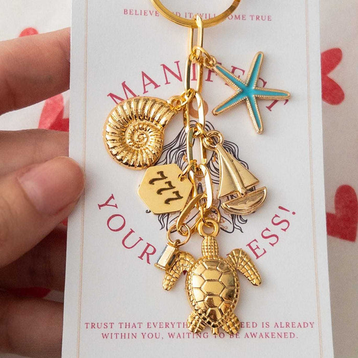 Wholesale Stainless Steel Furnace Vacuum Electroplating Jewelry Gold Pendant Beach Style Zircon Keychain Pendant