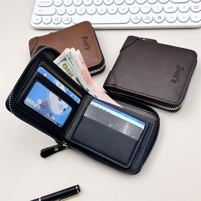 Wholesale Retro European American Style Men' s Wallet - PU Leather Solid Color Zipper Coin Purse