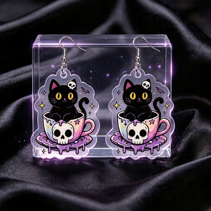 Wholesale  Cartoon Cat Skull 2D Acrylic Earrings Sweet Cool Fashion Jewelry Accessory Party Gift