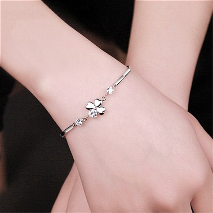 Wholesale New Diamond Set Clover Bracelet Silver Jewelry Simple Fashion Bracelet