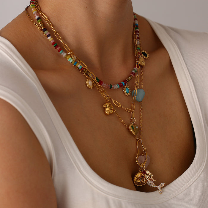 Wholesale Personalized original design stainless steel natural stone necklace with heart pendant matching