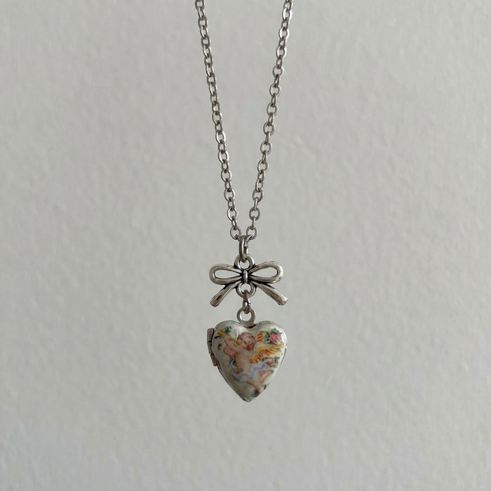 Wholesale Vintage Angel Heart-Shaped Photo Box Necklace