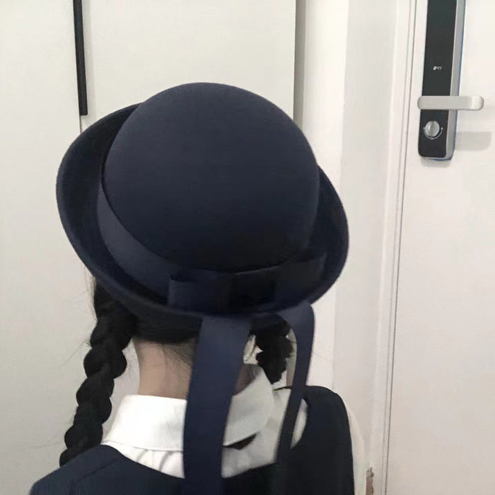 Wholesale Uniform hat, small round hat, versatile round woolen hat, ribbon hat