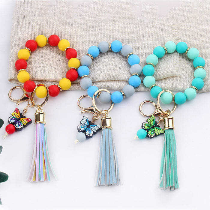 Wholesale Beaded Cartoon Butterfly Wrist Keychain