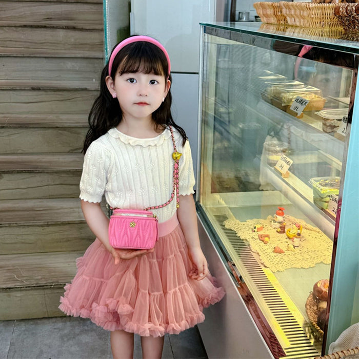Wholesale Children's bag, diamond grid chain bag, camellia pleated bucket bag, girls' mini crossbody bag