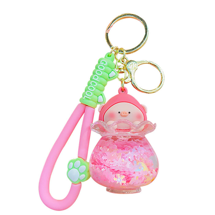 Wholesale Peach Piglet Quicksand Acrylic Keychains JDC-KC-YDao105