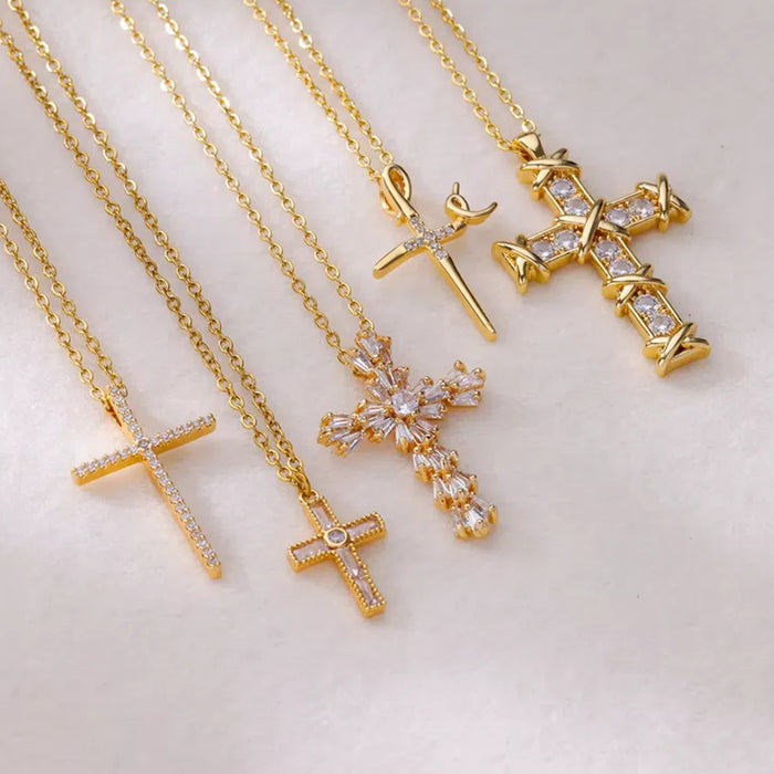Wholesale Micro inlaid zircon cross pendant necklace collarbone chain jewelry