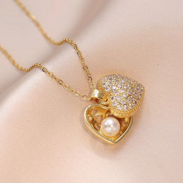 Wholesale Peach Heart Pearl Shell Titanium Steel Necklace JDC-NE-JinHui011