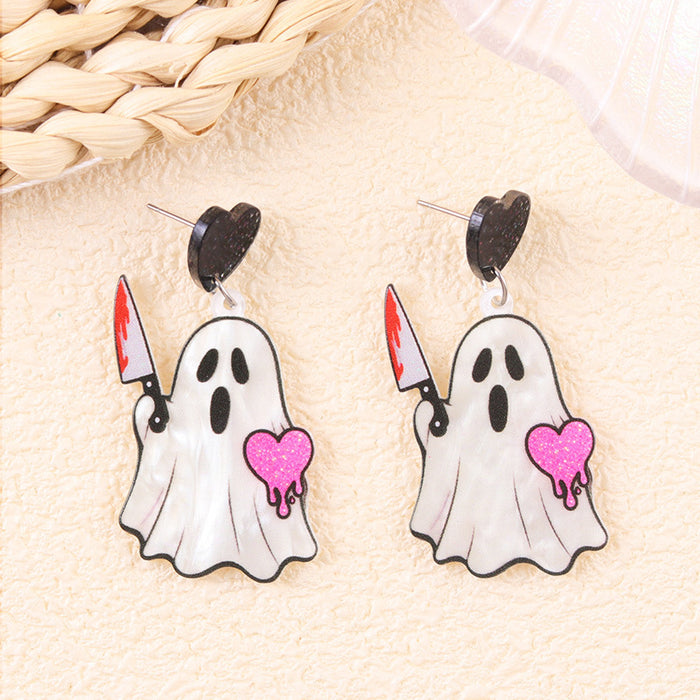 Wholesale Halloween Funny Acrylic Bat Pumpkin Ghost Earrings Trendy Jewelry Accessory MOQ≥2