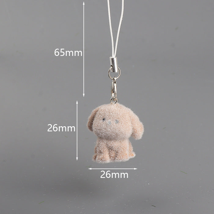 Wholesale 3D Flocked Resin Dog Pendant Mini Doll Phone Charm DIY Keychain
