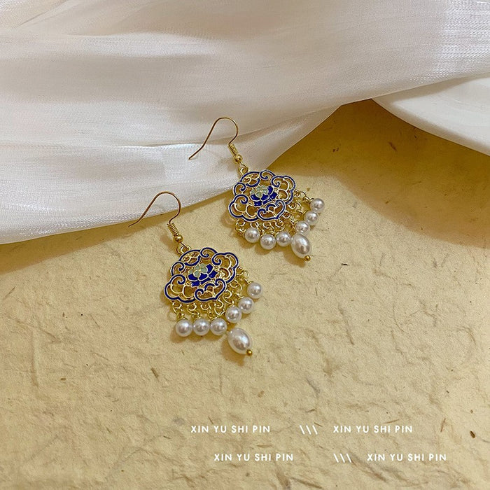 Wholesale Vintage beaded tassel earrings, niche, atmospheric, fashionable, exaggerated earrings, long earrings for women