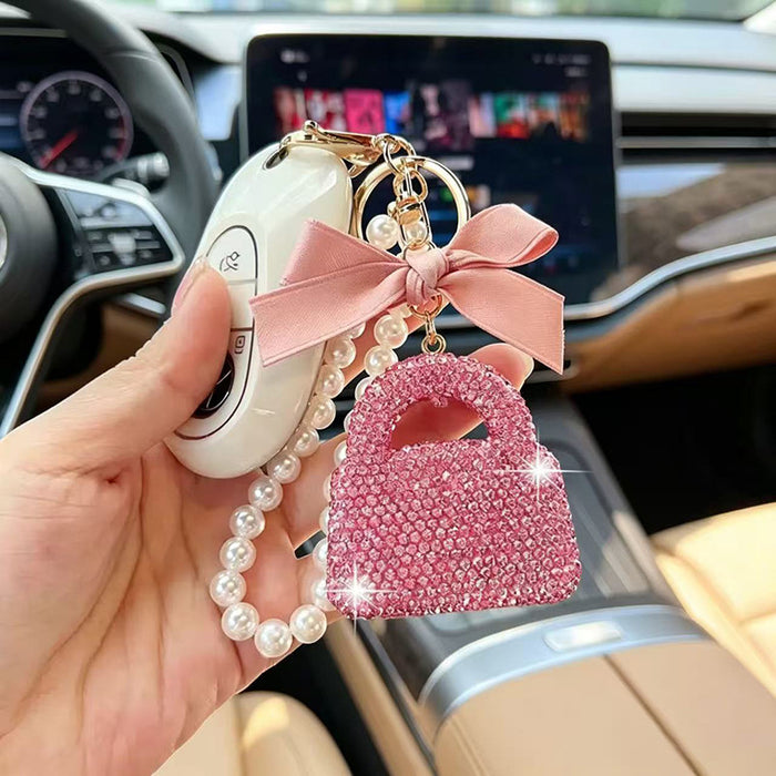Wholesale Rhinestone Pearl Keychain Bag Charm Fashion Accessory Car Key Gift