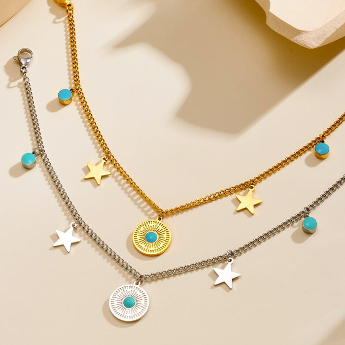 Wholesale Stainless steel anklet  Gradient Blue Stone Star Round Pendan
