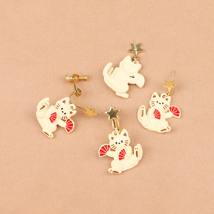 Wholesale  S925 Silver Needle Cat Earrings Cute  Cartoon Ear Clip Earrings