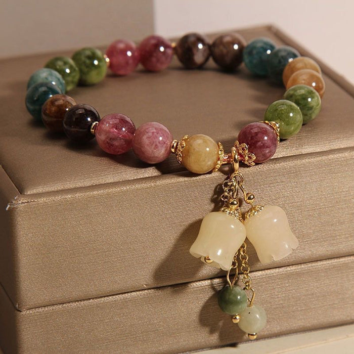 Wholesale Rainbow Lotus Colorful Bracelet with Orchid Pendant
