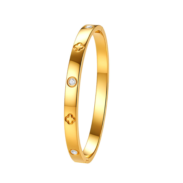 Wholesale Four-leaf Clover Rhinestone Stainless Steel Bracelet Women Daily Jewelry Accessory