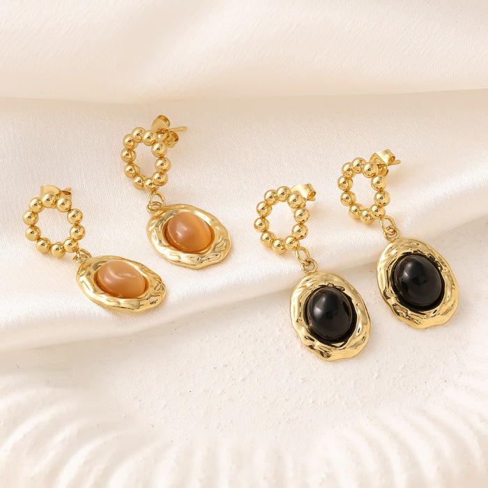 Wholesale Titanium Steel Geometric Steel Bead Zircon Pendant Earrings with High Quality, Fashionable and Color Preserving Earrings and Accessories Wholesale