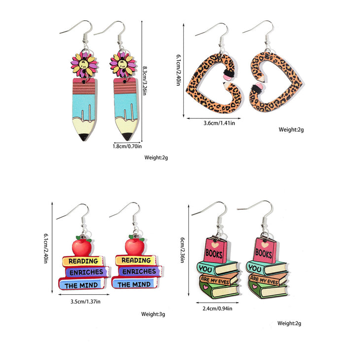 Wholesale leopard love pencil books wooden ladies earrings