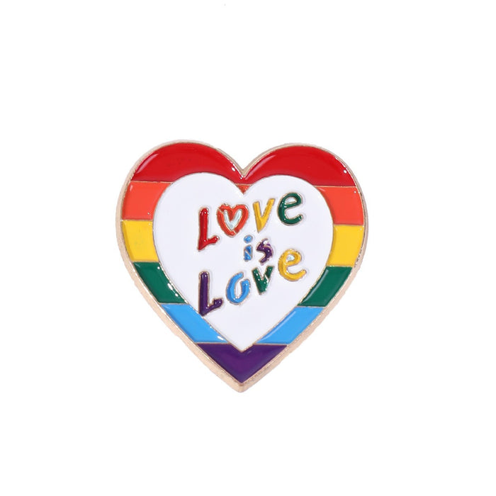 Wholesale Heart-shaped metal brooch rainbow love alloy badge English clothing accessories badge