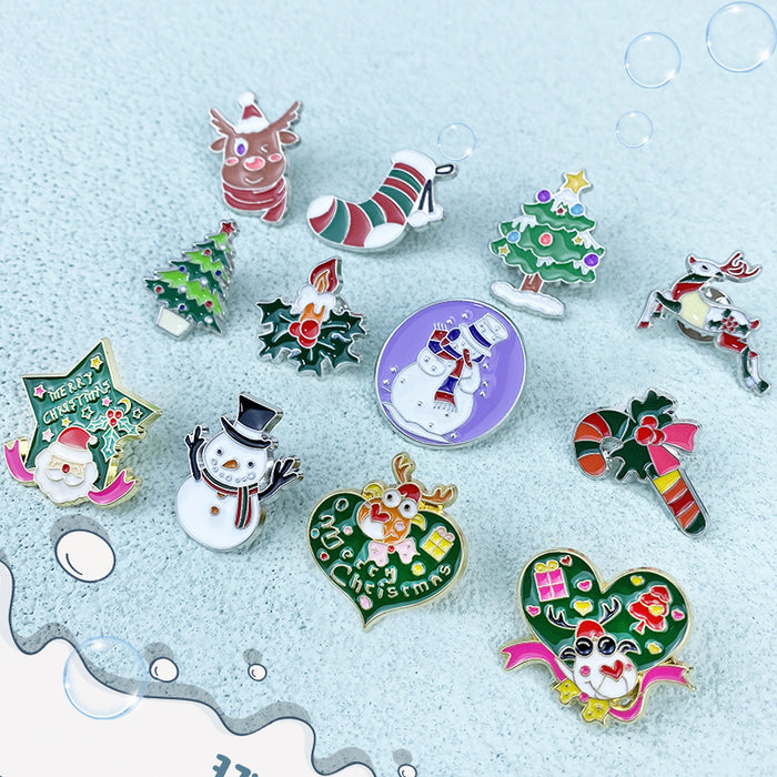 Wholesale Alloy Christmas Brooch Pin Snowman Elk Santa Tree Design Stylish Jewelry Accessory For Clothing Bags MOQ≥2