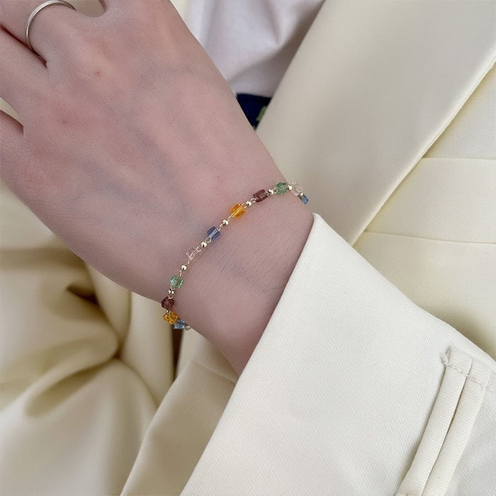 Wholesale Colorful block crystal necklace, niche design, versatile collarbone chain, fashionable temperament, light luxury pendant