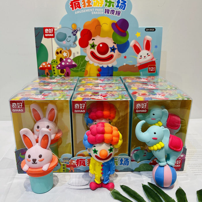 Wholesale 12pcs/box Decorative Rubber Eraser Amusement Park Cartoon Student Stationery