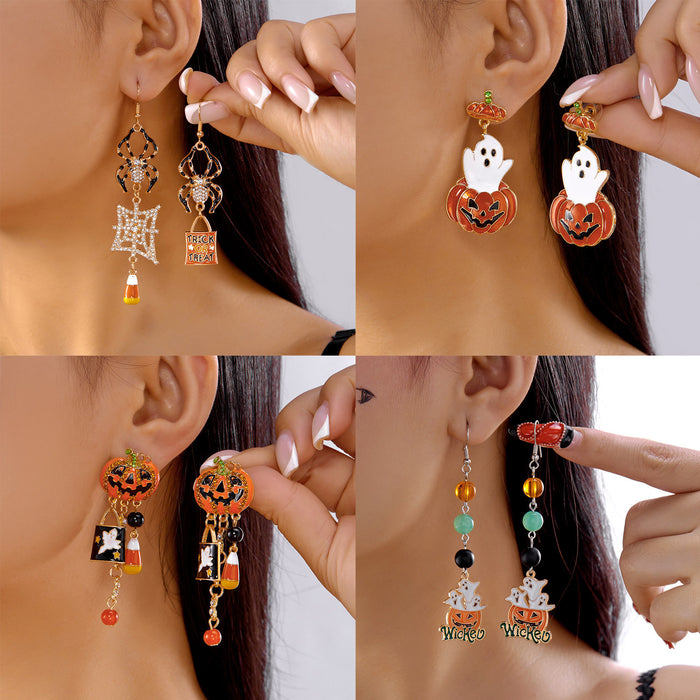 Wholesale Pumpkin Earrings Funny Halloween Pearl Tassel Asymmetric Earrings