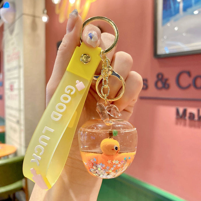 Wholesale Oil Floating Fruit Series Quicksand Apple Keychain JDC-KC-ShuoT010