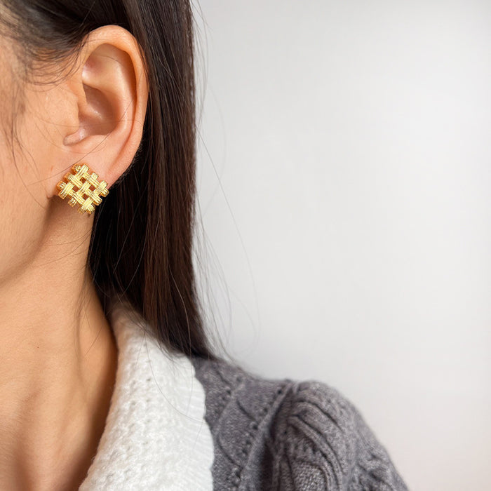 Wholesale Metal Braided Diamond Earrings Ear Clip Female Niche Fashionable Mesh Earrings