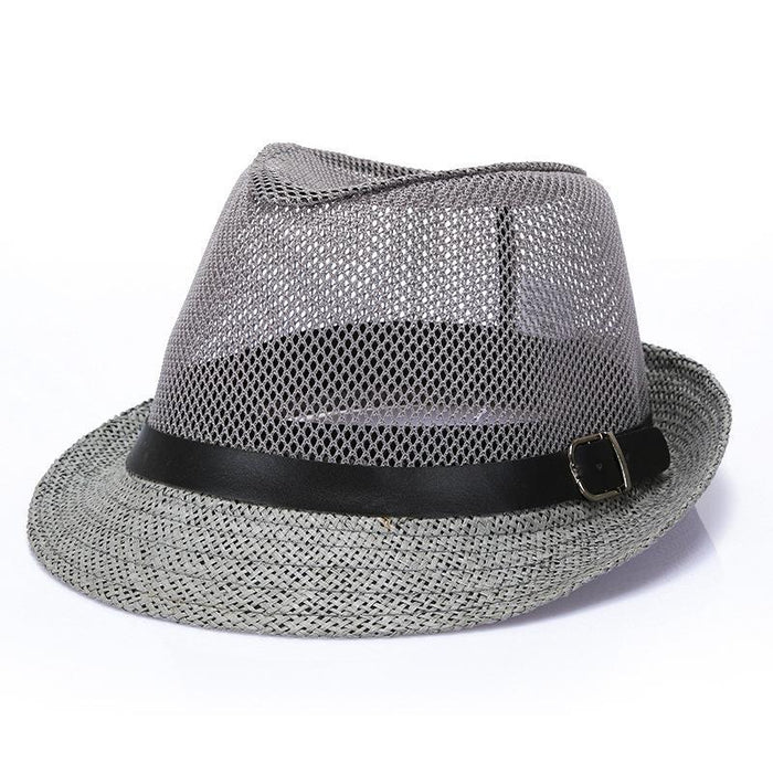 Wholesale Men's Top Hat Grid Small Top Hat Hollow-out Breathable Sun Hat Solid Color Flat Top Jazz Hat Sun Hat Women's Sun Hat