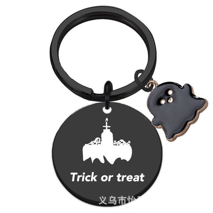Wholesale  Ghost Stainless Steel Keychain Laser Engraved Round 30mm Gift for Couple Acce MOQ:2ssory