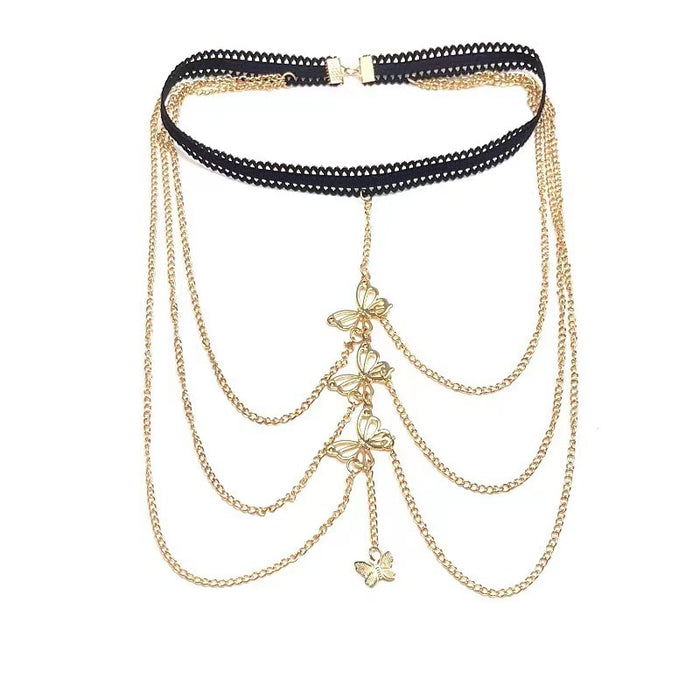 Wholesale  Diamond Garden Bead Chain Body Chain Jewelry Flash Diamond Pendant Tassel Necklace Chest Chain Fashion Women's