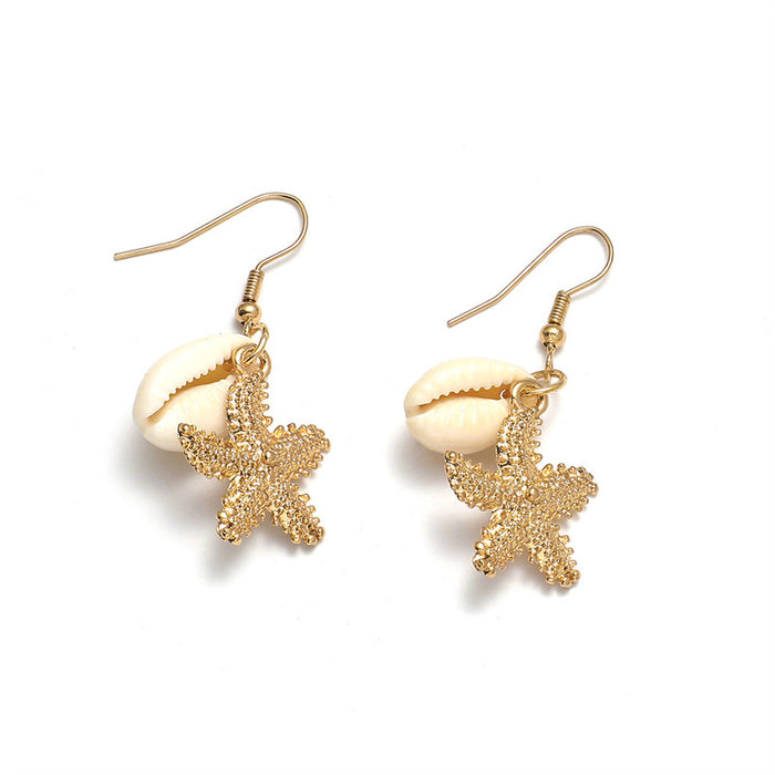 Wholesale Ocean Style Imitation Pearl Starfish Earrings Women's Gravel Asymmetrical Shell