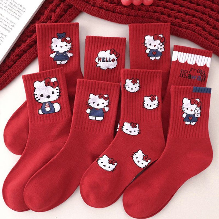 Wholesale Women' s Mid-Calf Bright Red Cartoon Cute Socks