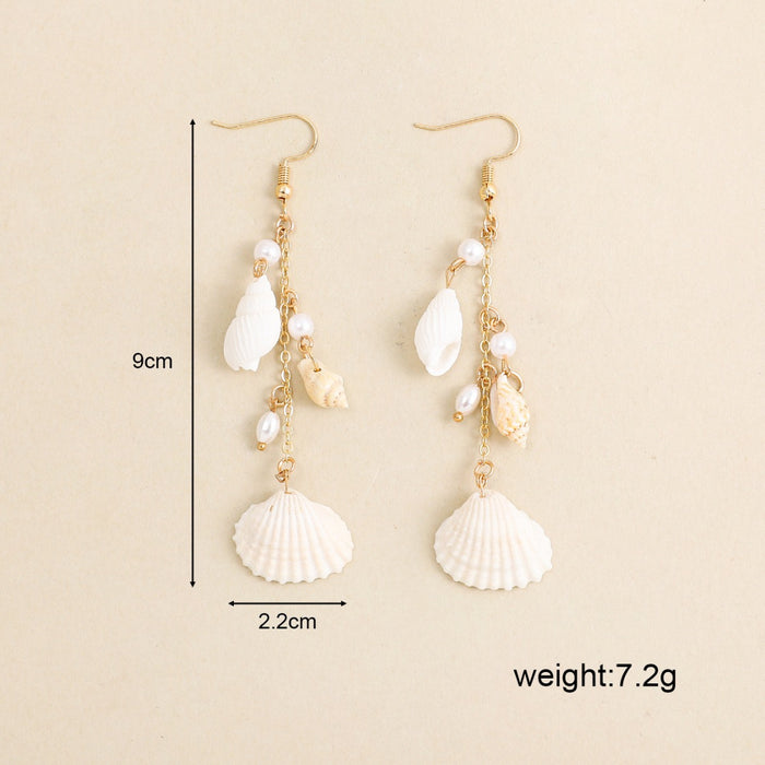 Wholesale Beach Pearl Shell Conch Earrings Bohemian Long Tassel Ear Hooks Women