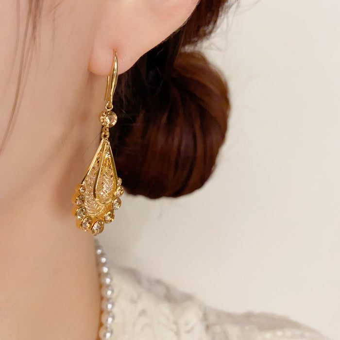 Wholesale gold wire mesh water drop long tassel ear hook Joker super flash slim eardrop