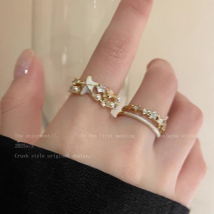 Wholesale Shell double-layer ring, new minimalist and niche design, index finger ring, light luxury and high-end ring