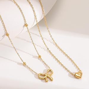 Wholesale Light luxury love bow pendant necklace, layered and stackable, high-end collarbone chain