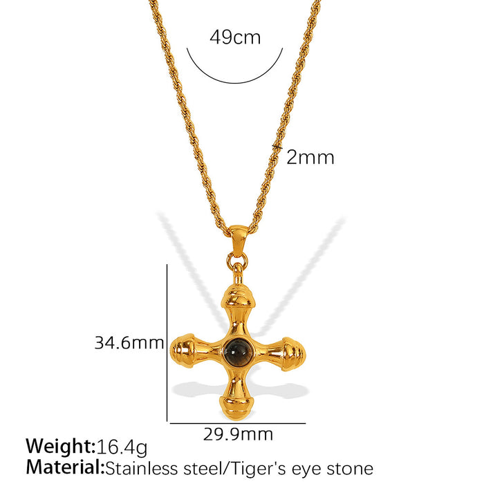 Wholesale Jewelry retro temperament  creative cross inlaid tiger eye stone pendant necklace earrings