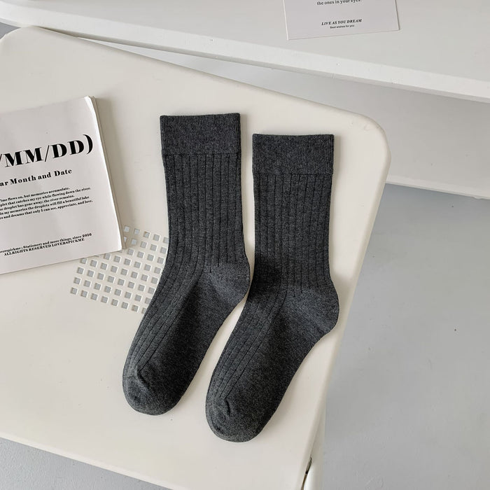Wholesale Socks with vertical stripes in the middle tube, cotton versatile long tube
