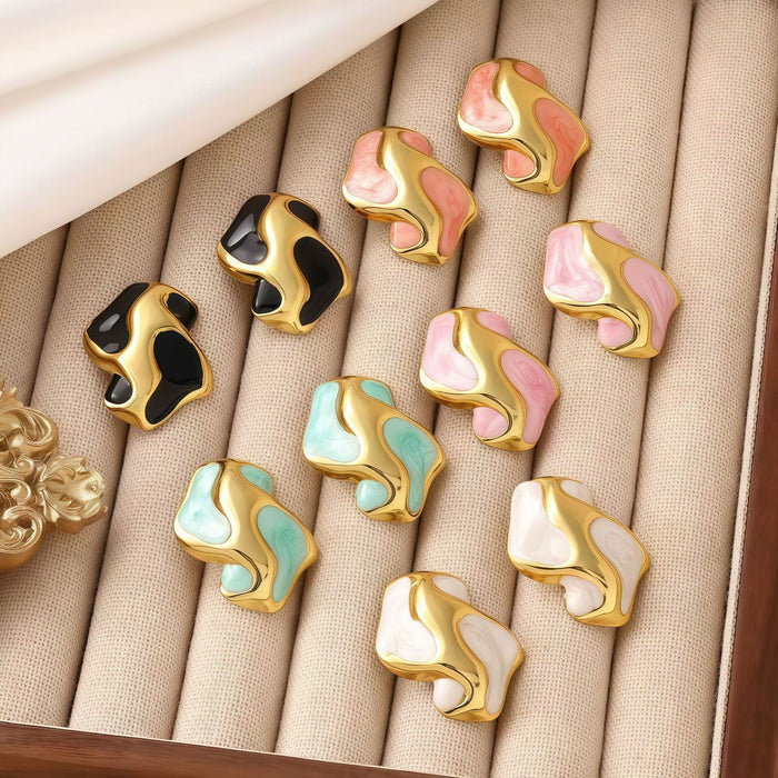 Wholesale New Fashionable Irregular Drip Oil Earrings Titanium Steel Plated Stainless Steel Earrings Wholesale