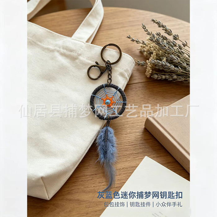 Wholesale Blue Dreamcatcher Keychain Ethnic Style Feather Alloy Car Key Accessory