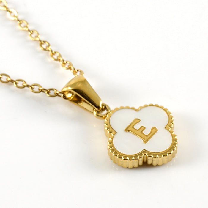 Wholesale Four-leaf seashell letter pendant stainless steel necklace