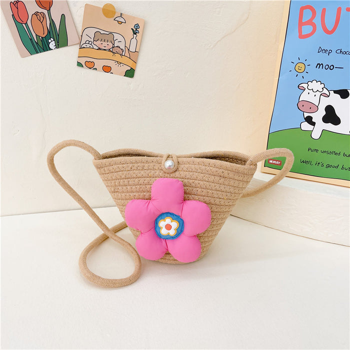 Wholesale Straw Bag  Children's Bag Three-dimensional Flower Crossbody Bag Straw Bag Women's Coin Purse