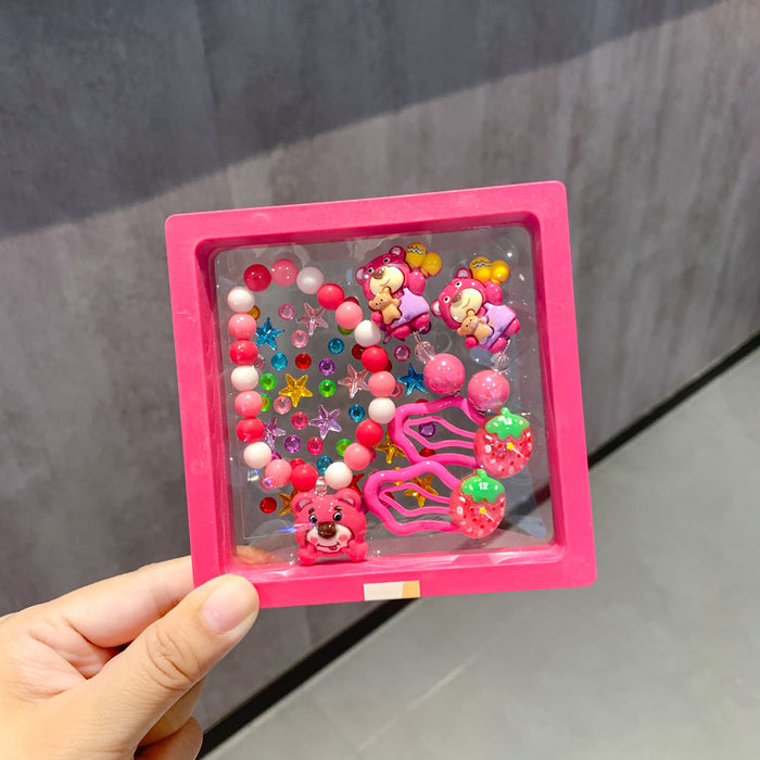 Wholesale Children's Bracelet Gift Box Set Cartoon Earrings Cute Hairpin Princess Face Sticker