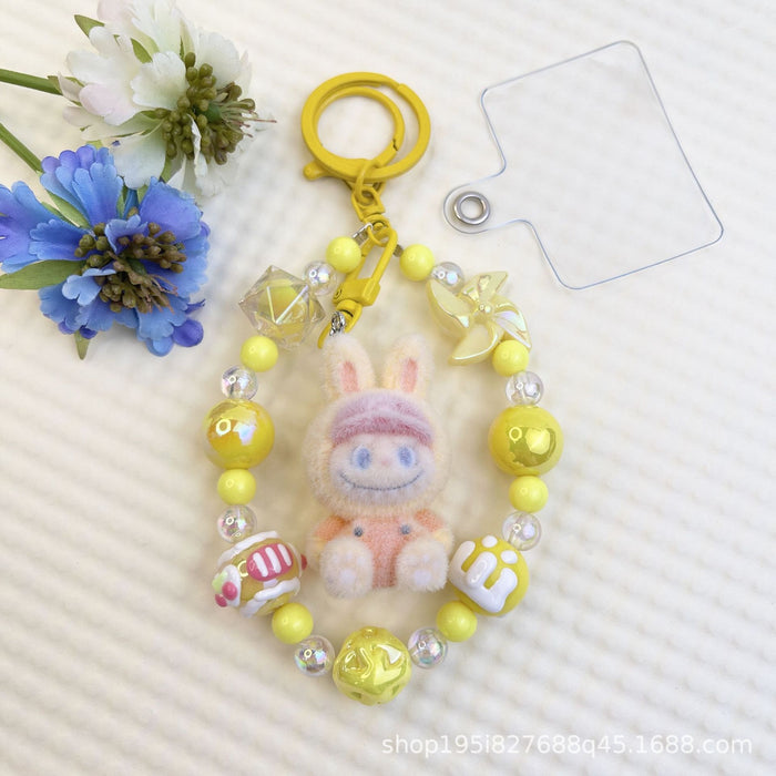 Wholesale Flocked Baseball Cap Colorful Beaded Mobile Phone Chain Keychain Bag Doll Pendant Accessories