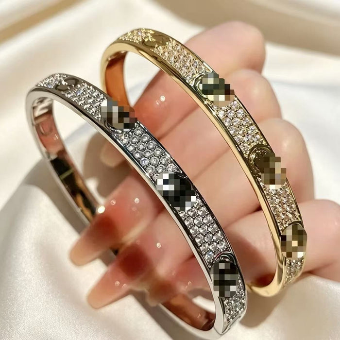 Wholesale Wide Round 3 Row Full Rhinestone Bracelet Gold Plated Copper Unisex Gift