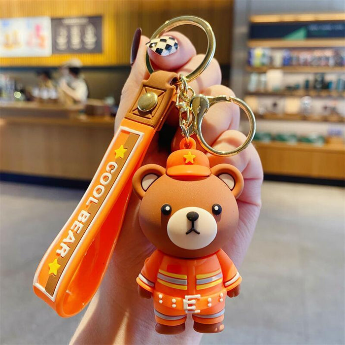 Wholesale Creative Cartoon Resin Police Bear Doll Keychain JDC-KC-XingLao008