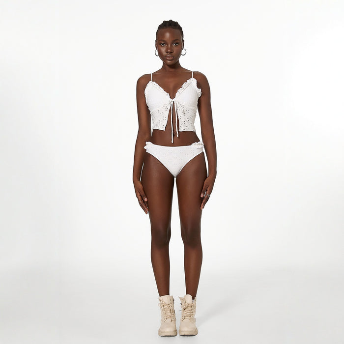 Wholesale Bikini swimsuit strapless split system with solid color lace