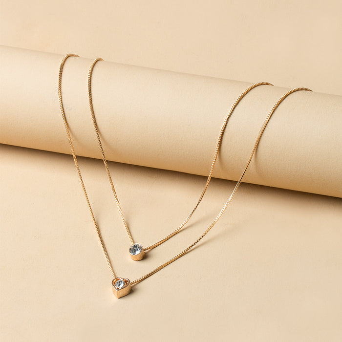Wholesale Jewelry Fashion Alloy Multi layer Love Droplet Pendant Retro Versatile Necklace Clavicle Chain